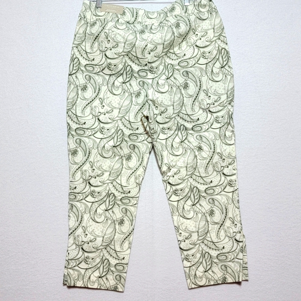 NWT Chico's Paisley Print Ankle Length Pants Green/White SIZE 2.5 (US 14) #685 - Picture 6 of 9